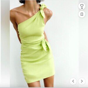 Zara One Shoulder Lime Green Cocktail Dress Size Small